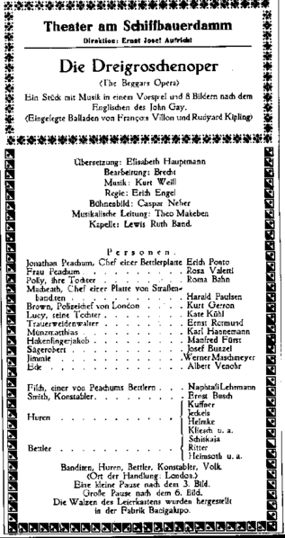 Dreigroschenoper program notes 1928