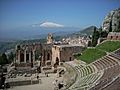 Etna vanaf het Griekse theater in Taormina