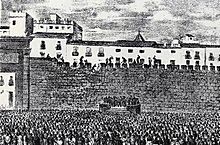 Archivo:Inici de l'enderrocament de les muralles de València el 20 de febrer de 1865, junta a la Porta del Real