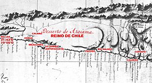Archivo:Límite entre Chile y Perú en el río Loa, Plano General del Reyno de Chile en la América Meridional de Andrés Baleato (1793) (Editado)