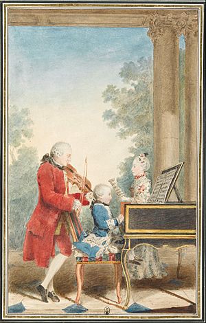 Archivo:Louis Carrogis dit Carmontelle - Portrait de Wolfgang Amadeus Mozart (Salzbourg, 1756-Vienne, 1791) jouant à Paris avec son père Jean... - Google Art Project
