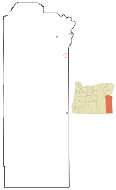 Malheur County Oregon Incorporated and Unincorporated areas Adrian Highlighted.svg