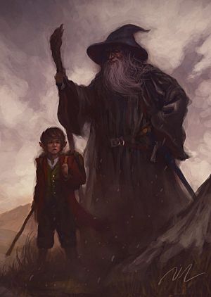 Archivo:Over Hill - Bilbo and Gandalf by Joel Lee