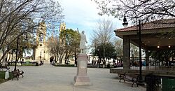 Plaza principal de Cadereyta Jiménez con estatua de Miguel Hidalgo.jpg