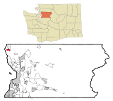 Snohomish County Washington Incorporated and Unincorporated areas Stanwood Highlighted.svg