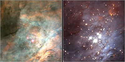 Archivo:Trapezium cluster optical and infrared comparison