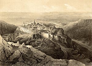 Archivo:1853, Recuerdos y bellezas de España, Castilla la Nueva, tomo II, Cuenca, desde el cerro de San Cristoval, jpg (cropped)