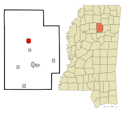 Calhoun County Mississippi Incorporated and Unincorporated areas Bruce Highlighted.svg