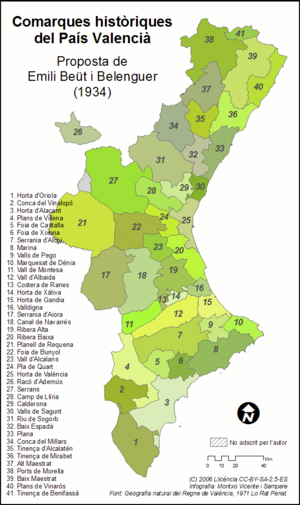 Archivo:Divisió territorial del País Valencià segons Emili Beüt al 1934