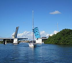 Parker Bridge on US 1 in North Palm Beach opened for sailboat (2010).jpg