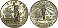 Dollar américain de 1986, édition limitée représentant la statue de la liberté et le bâtiment principal d’Ellis Island,