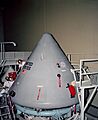High angle view of Spacecraft 012 Command Module looking toward +Z axis