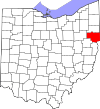 Mapa de Ohio con la ubicación del condado de Columbiana