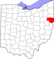 Map of Ohio highlighting Columbiana County