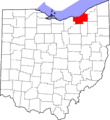 Map of Ohio highlighting Cuyahoga County