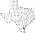 Map of Texas highlighting Kleberg County