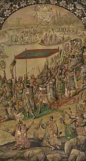 Archivo:Conquista de México. Recibimiento de Moctezuma (Juan y Miguel González)