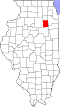 Mapa de Illinois con la ubicación del condado de Grundy