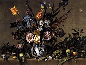 Archivo:Antonio Ponce - Still-Life with Flowers, Artichokes and Fruit - WGA18067