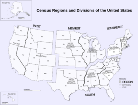Las cuatro Regiones (y sus divisiones) de los Estados Unidos según la Oficina del Censo.