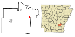 Lincoln County Arkansas Incorporated and Unincorporated areas Gould Highlighted.svg