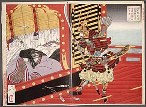 Archivo:Minamoto no Yoshitsune Rescuing Kenrei Mon'in during the Battle of Dannoura LACMA M.84.31.240