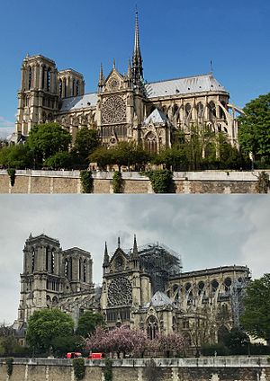 Archivo:Before and after the fire Notre Dame