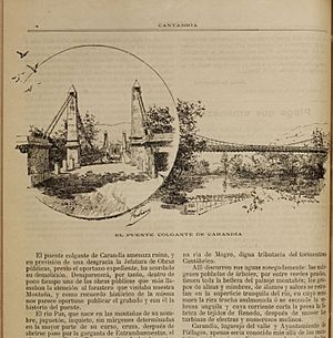 Archivo:Cantabria, 8.8.1904, Puente colgante de Carandia, dibujo Mariano Pedrero