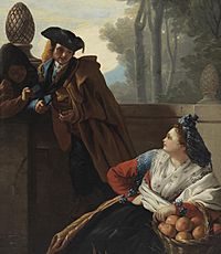 Archivo:José del Castillo-La naranjera y un majo junto a la Fuente del Abanico-1779