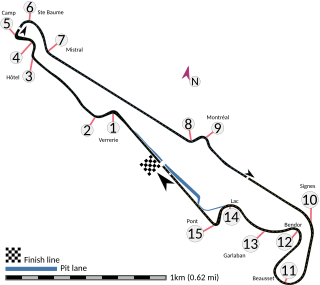 Le Castellet circuit map Formula One 2019 and 2021 with corner names English 19 07 2021.svg