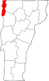 Mapa de Vermont con la ubicación del condado de Grand Isle