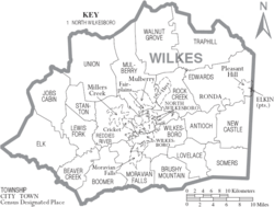 Archivo:Map of Wilkes County North Carolina With Municipal and Township Labels