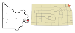 Doniphan County Kansas Incorporated and Unincorporated areas Elwood Highlighted.svg