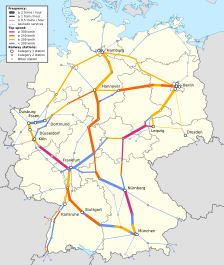 Archivo:Germany - ICE line network, train frequencies and top speeds