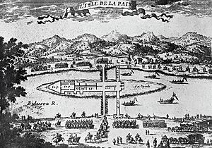 Archivo:L'Ile de la Conférence en 1660 (gravure du temps)