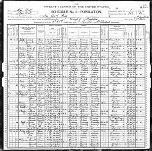 Lawrence Feuerbach in the 1900 US census living in Manhattan.jpg