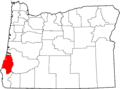 Map of Oregon highlighting Coos County