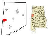 Pickens County Alabama Incorporated and Unincorporated areas Pickensville Highlighted.svg