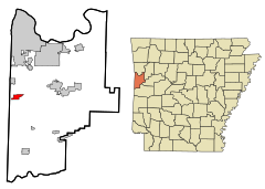 Sebastian County Arkansas Incorporated and Unincorporated areas Hackett Highlighted.svg