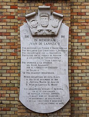 Archivo:Zaragoza - Mercado Central - Placa a Juan de Lanuza