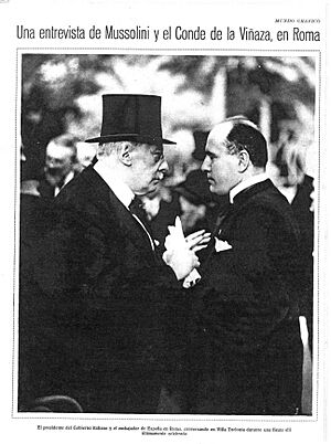 Archivo:1928-06-13, Mundo Gráfico, Una entrevista de Mussolini y el Conde de la Viñaza, en Roma
