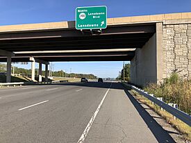 2019-09-20 16 46 18 View east along Virginia State Route 7 (Harry Byrd Highway) at the exit for Virginia State Route 2400 NORTH (Lansdowne Boulevard, Lansdowne) on the edge of Lansdowne and Belmont in Loudoun County, Virginia.jpg
