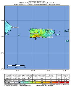 2020-01-07 Indios, Puerto Rico M6.4 earthquake shakemap (USGS).jpg