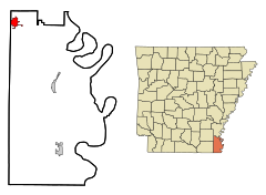 Chicot County Arkansas Incorporated and Unincorporated areas Dermott Highlighted.svg