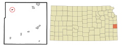 Linn County Kansas Incorporated and Unincorporated areas Parker Highlighted.svg