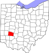 Mapa de Ohio con la ubicación del condado de Greene
