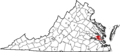 Map of Virginia highlighting James City County