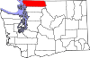 Mapa de Washington con la ubicación del condado de Whatcom