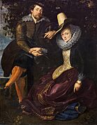 Peter Paul Rubens (1574-1640) Rubens en Isabella Brant in een prieel van kamperfoelie - Alte Pinakothek