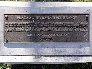 Archivo:Placa en el Parque Monumento Agüeybaná II, El Bravo, en Ponce, Puerto Rico (DSC02667)
